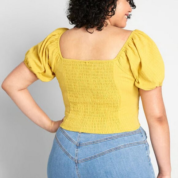 Modcloth Prairie Much So Puff Sleeve Top Yellow Medium - Picture 6 of 6